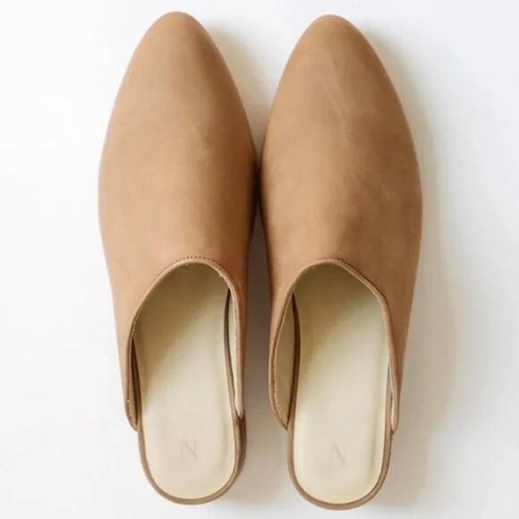 Nisolo Mules Clogs Mariella Tan Sand Suede Leather Block Heels Wooden Almond Toe - Picture 3 of 9